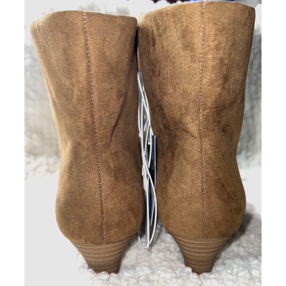 Brown Suede Pointed-Toe Ankle Boots With Memory Foam & Side Zipper Size 7.5 - Picture 3 of 4